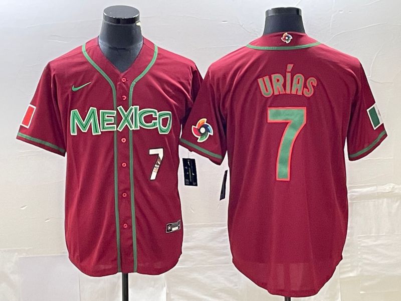 Men 2023 World Cub Mexico #7 Urias Red green Nike MLB Jersey1